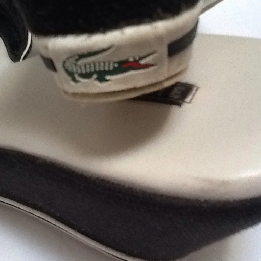 Vintage Lacoste Aimee Black/White Button Wedge‎ Sandals Old Money Quiet Luxury